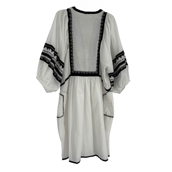 Scarlett Poppies Cotton White Black Dress A little Extra Size M/ L embroidered - Picture 2 of 12